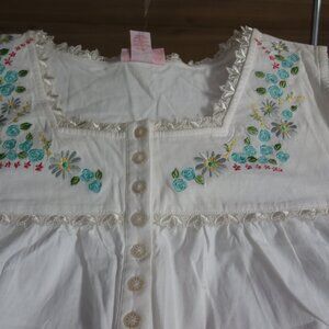 serenada White Plus Size 4X 30/32 100% Cotton w/Embroidery Lace Night Gown New